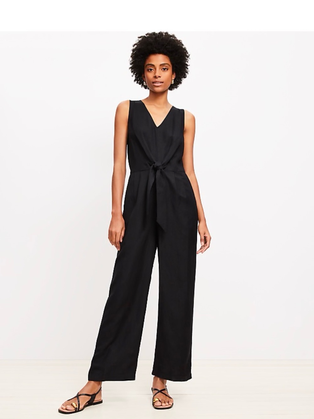 LOFT | Tie Front Linen Blend Jumpsuit